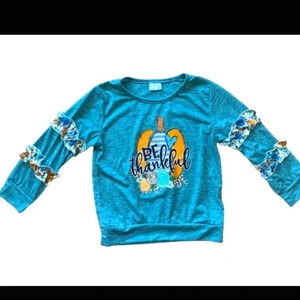 𝅺BE thankful teal N tan pumpkin long sleeve shirt 2t